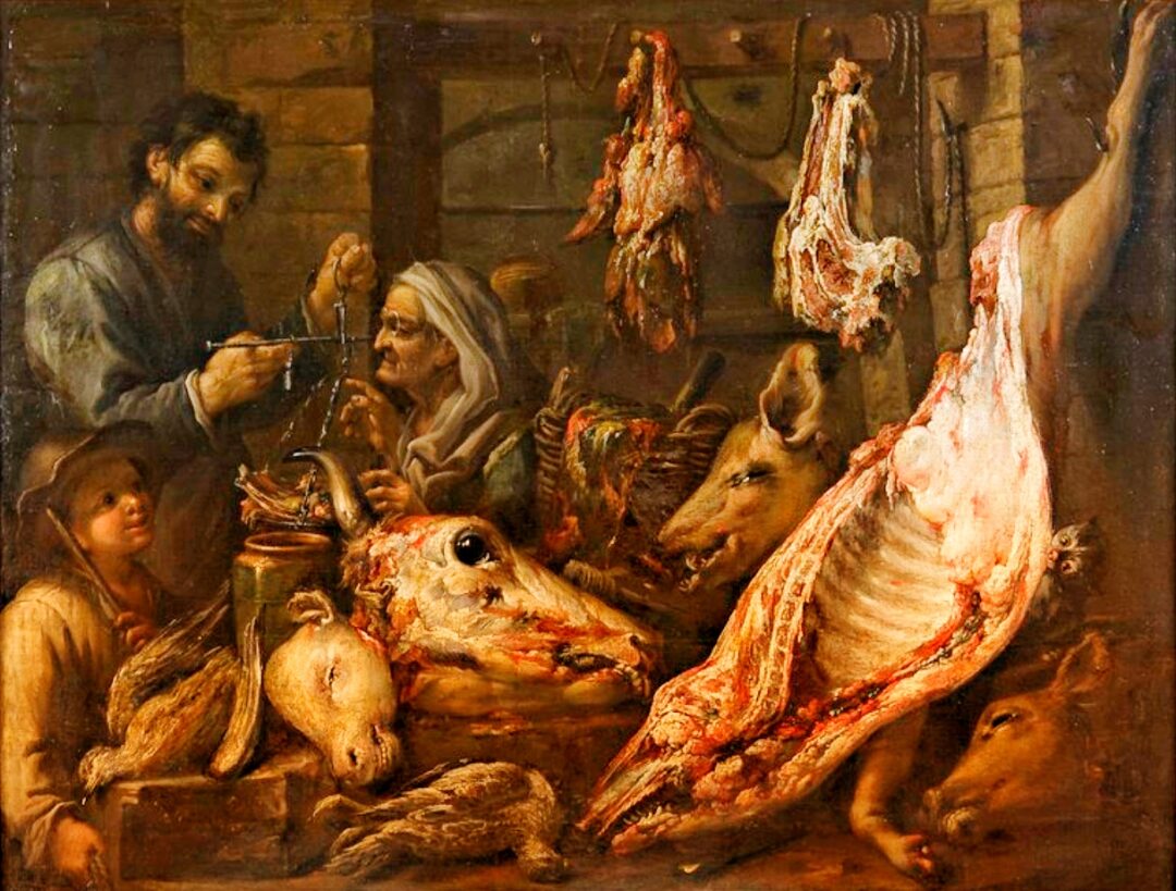 Dipinto "Macelleria", secc. XVII/ XVIII, Boselli Felice