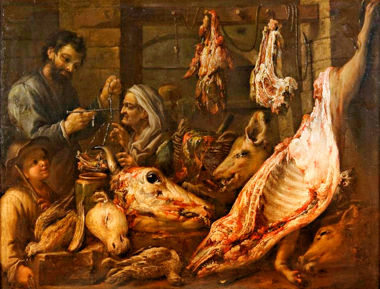 Dipinto "Macelleria", secc. XVII/ XVIII, Boselli Felice